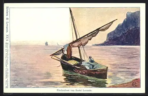 Künstler-AK Edward Harrison Compton: Sestri Levante, Fischerboot am Ufer, Verlag Philipp + Kramer Nr. XV /1