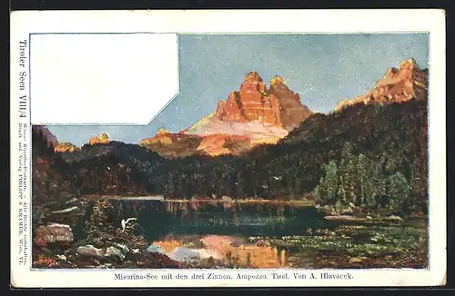 Künstler-AK Philipp + Kramer Nr.VIII /4: Misurina-See mit den drei Zinnen