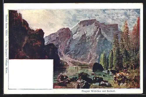 Künstler-AK Philipp + Kramer Nr. VIII /6: Pragser Wild-See mit Seekofl, Pusterthal