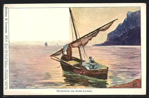 Künstler-AK Edward Harrison Compton: Sestri Levante, Fischerboot am Ufer, Verlag Philipp + Kramer Nr. XV /1