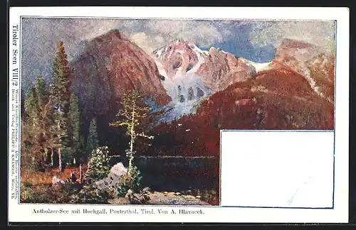 Künstler-AK Philipp + Kramer Nr. VIII /2: Antholzer-See, Blick ins Pusterthal mit Hochgall
