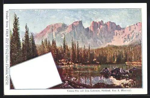 Künstler-AK Anton Hlavacek: Karersee mit dem Latemar in Südtirol