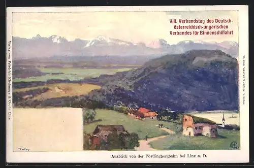 Künstler-AK Philipp + Kramer Nr.: Linz a. D., Ausblick von der Pöstlingbergbahn