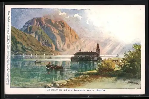 Künstler-AK Philipp + Kramer Nr. XXIX /4: Gmunden, Gmundner See mit dem Traunstein