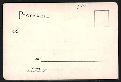 Lithographie Alt-Frankfurt, Dom mit Stoltze-Denkmal und Römer