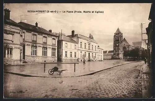 AK Bessancourt, La Place (Poste, Mairie et Eglise)