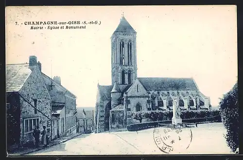 AK Champagne-sur-Oise, Mairie-Eglise et Monument