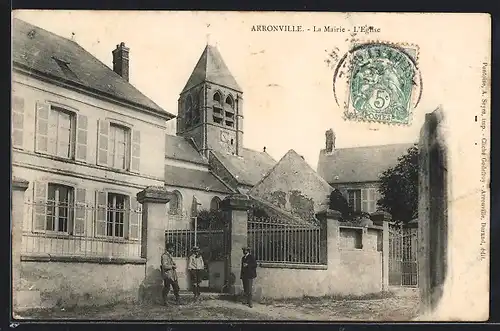 AK Arronville, La Mairie et l`Èglise