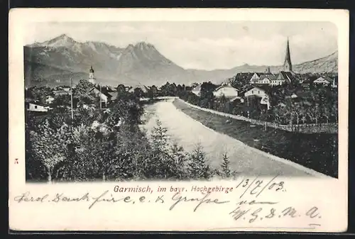 AK Garmisch im bayr. Hochgebirge, Generalansicht der Stadt mit Kirchblick