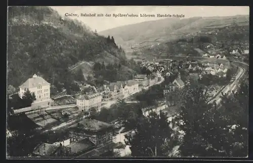 AK Calw, Bahnhof mit der Spöhrer`schen höheren Handelsschule