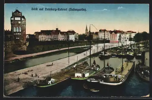 AK Duisburg-Ruhrort, Schiff im Hafen