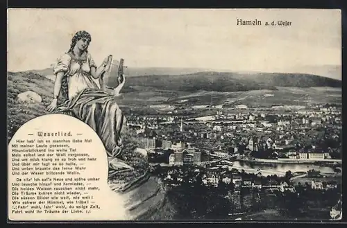 AK Hameln a. d. Weser, Generalansicht, Weserlied