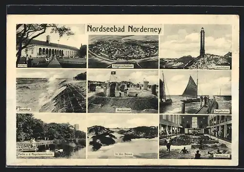 AK Norderney, Kurhaus, Leuchturm, Wellenbad, Fliegeraufnahme