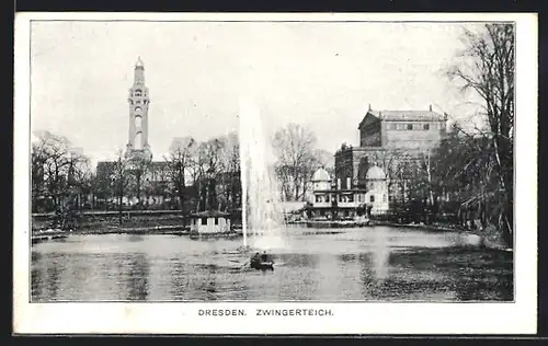 AK Dresden, Wasserkunst am Zwingerteich