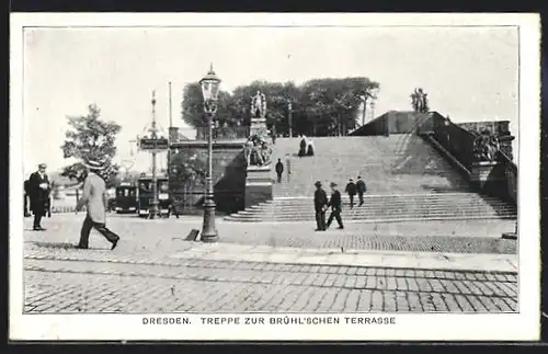 AK Dresden, Treppe zur Brühl`schen Terrasse