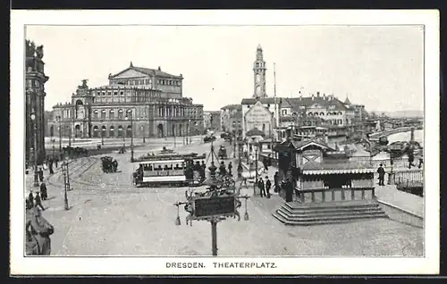 AK Dresden, Theaterplatz, Strassenbahn