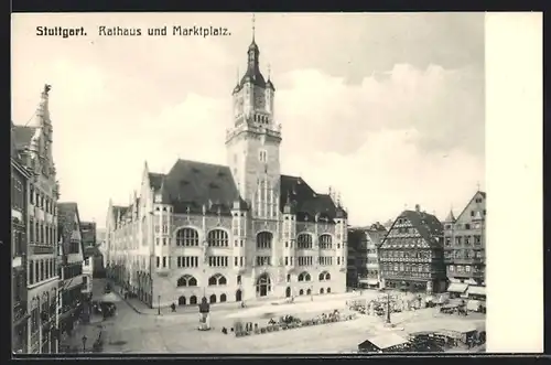 AK Stuttgart, Rathaus und Marktplatz