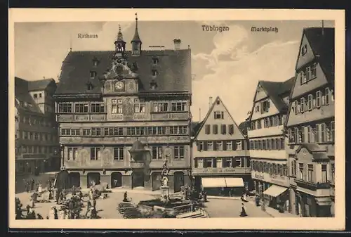 AK Tübingen, Rathaus und Brunnen am Marktplatz