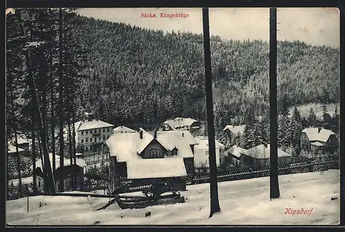 AK Kipsdorf im Sächs. Erzgeb., Blick auf den Ort im Schnee