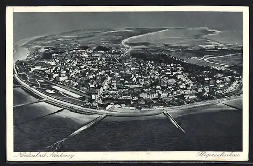AK Norderney, Inselpanorama vom Flugzeug aus