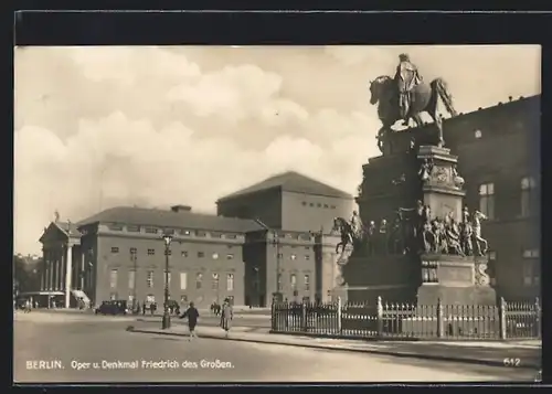 AK Berlin, Oper und Denkmal Friedrich des Grossen