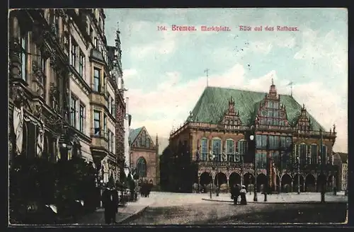 AK Bremen, Marktplatz, Blick auf das Rathaus