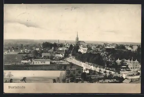 AK Buxtehude, Generalansicht der Stadt mit der Kirche im Zentrum