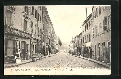AK La Mulatiere, Grande Rue, Boucherie Granger