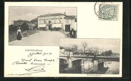 AK Lozanne, Pont de Lozanne, Hotel du Midi Guillaume