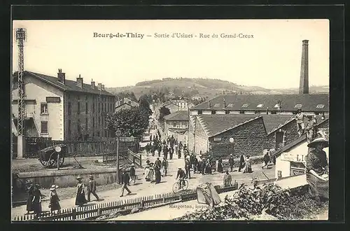 AK Bourg-de-Thizy, Sortie d'Usines, Rue du Grand-Creux