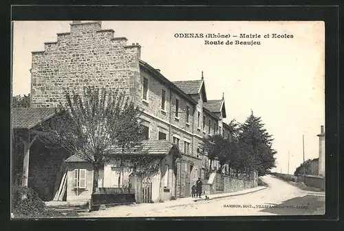 AK Odenas, Mairie et Ecoles, Route de Beaujeu