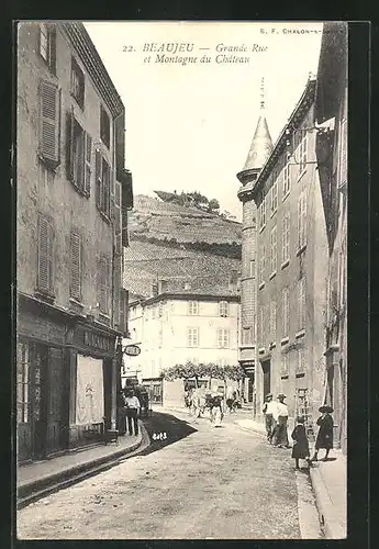 AK Beaujeu, Grande Rue et Montagne du Château