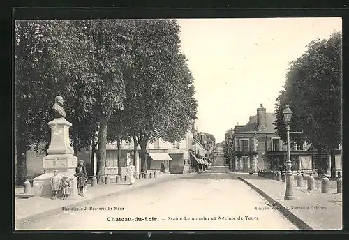 AK Chateau-du-Loir, Statue Lemonnier et Avenue de Tours
