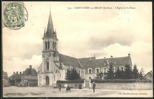 AK Saint-Ouen-en-Belin, L'Eglise et la Place
