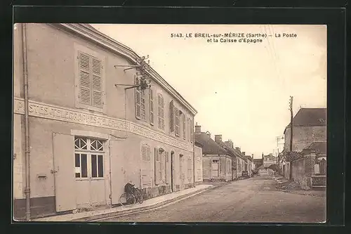 AK Le Breil-sur-Mérize, la Poste et la Caisse d'Epagne