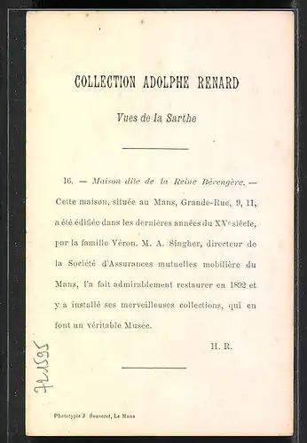 AK Le Mans, Vues de la Sarthe, Maison dite de la Reine Bérengére