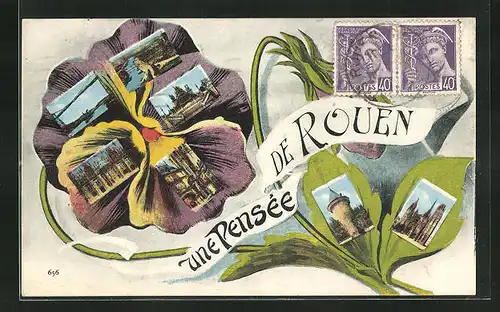 AK Rouen, verschiedene Ortsansichten in Blumen