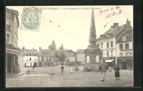 AK Gournay-en-Bray, la Fontaine et la Place Nationale