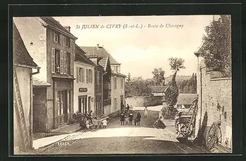 AK St-Julien-de-Civry, Route de Chevagny, Licht- und Schattenspiel auf einer Strasse