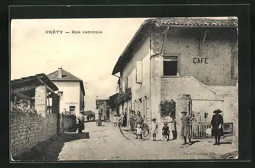 AK Préty, Rue Centrale, Strassenpartie am Cafe