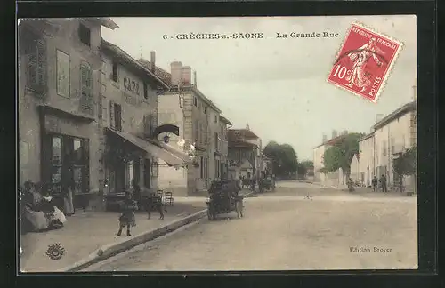 AK Creches-sur-Saone, La Grande Rue, Strassenpartie im Zentrum