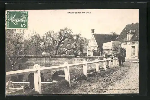 AK Saint-Jean-au-Bois, Pferdekutsche an einer Brücke