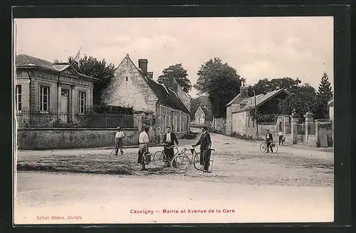AK Cauvigny, Mairie et Avenue de la Gare