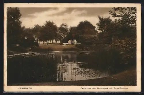 AK Hannover, Partie aus dem Maschpark mit Trip-Brunnen