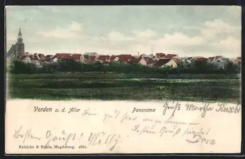 AK Verden a. d. Aller, Panorama der Stadt mit der Kirche