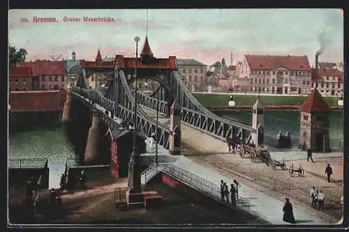AK Bremen, Kutsche auf der Grossen Weserbrücke