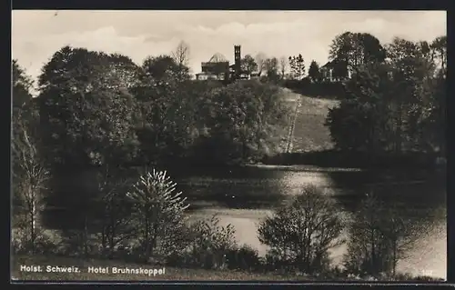 AK Malente in der Holst. Schweiz, Parkanlagen mit Blick auf Hotel Bruhnskoppel