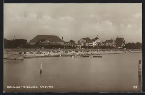 AK Ostseebad Travemünde, Blick auf den Strand und die Kurhäuser