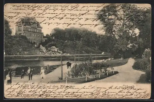 AK Lübeck, Partie am Kanal mit dem Kaiserthor