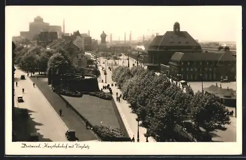 AK Dortmund, Hauptbahnhof mit Vorplatz